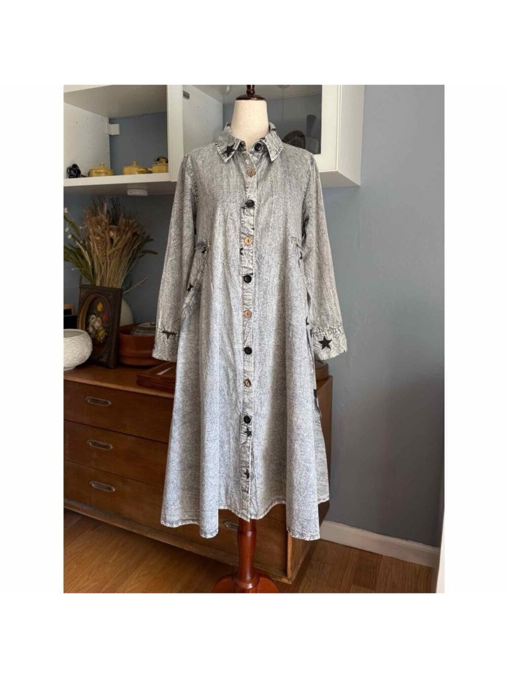 Paper Lace Duster Dress Jacket Art To Wear Boho Festival Gray Sz S Lagenlook